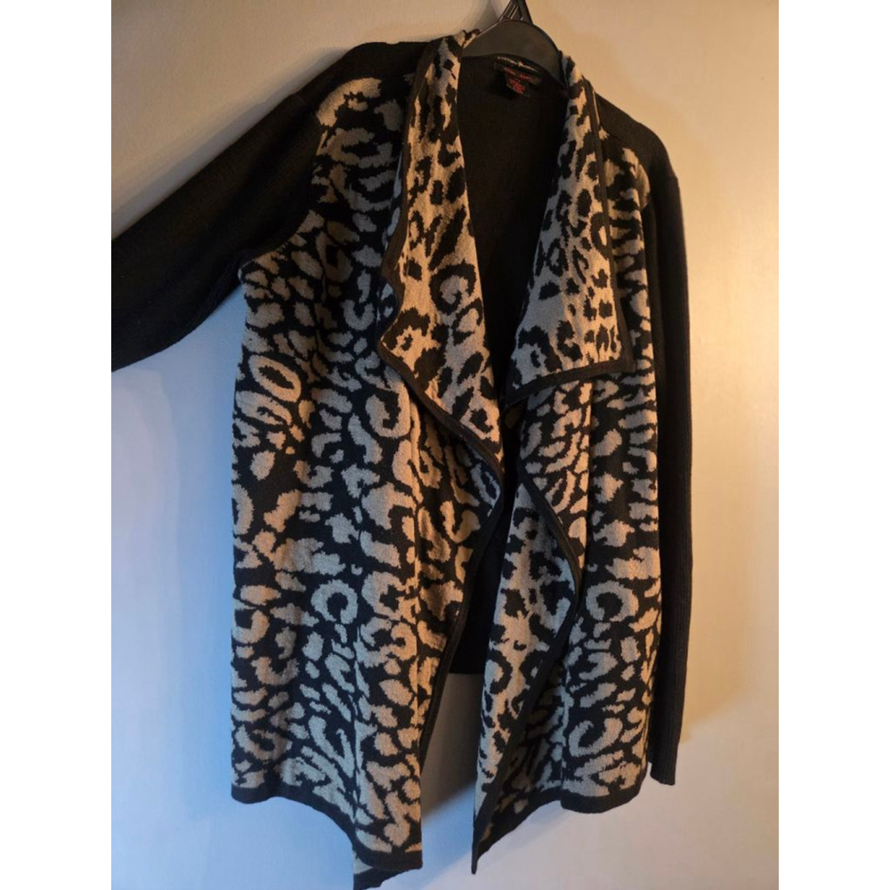 Women's Alison Sheri Leopard Print Cardigan L Black Beige